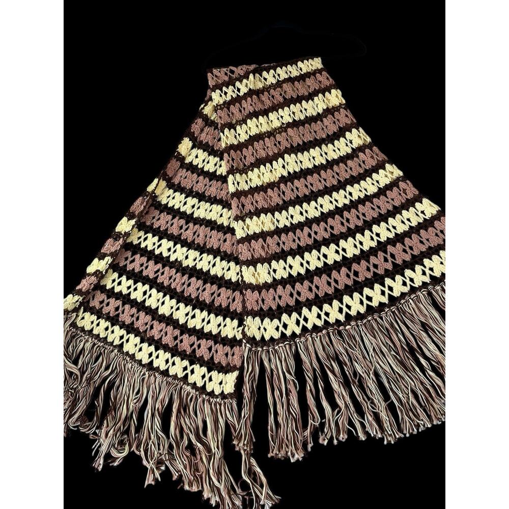 Vtg 70's Womens‎ Crochet Handmade Boho Scarf Shawl Festival Retro Fringe 62"x27"